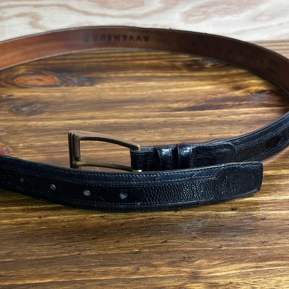 Avventura Mens Black Genuine Ostrich Leather Belt 38 Made in Spain Solid Brass
